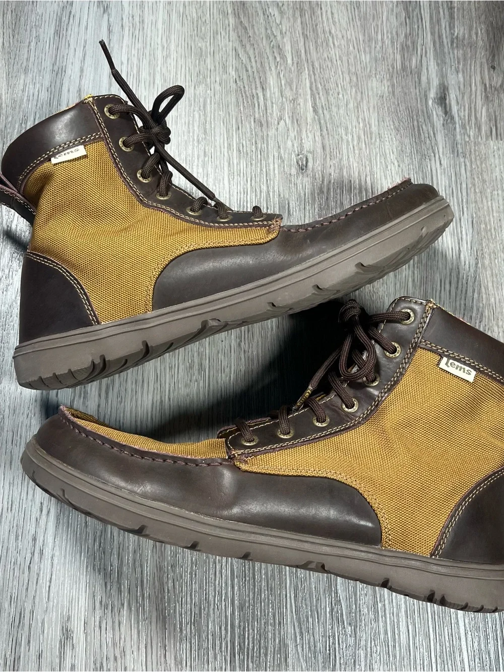 Lems Boulder Boot Buckeye Vegan Boots Mens Size 12 Minimalist Barefoot Tan Brown